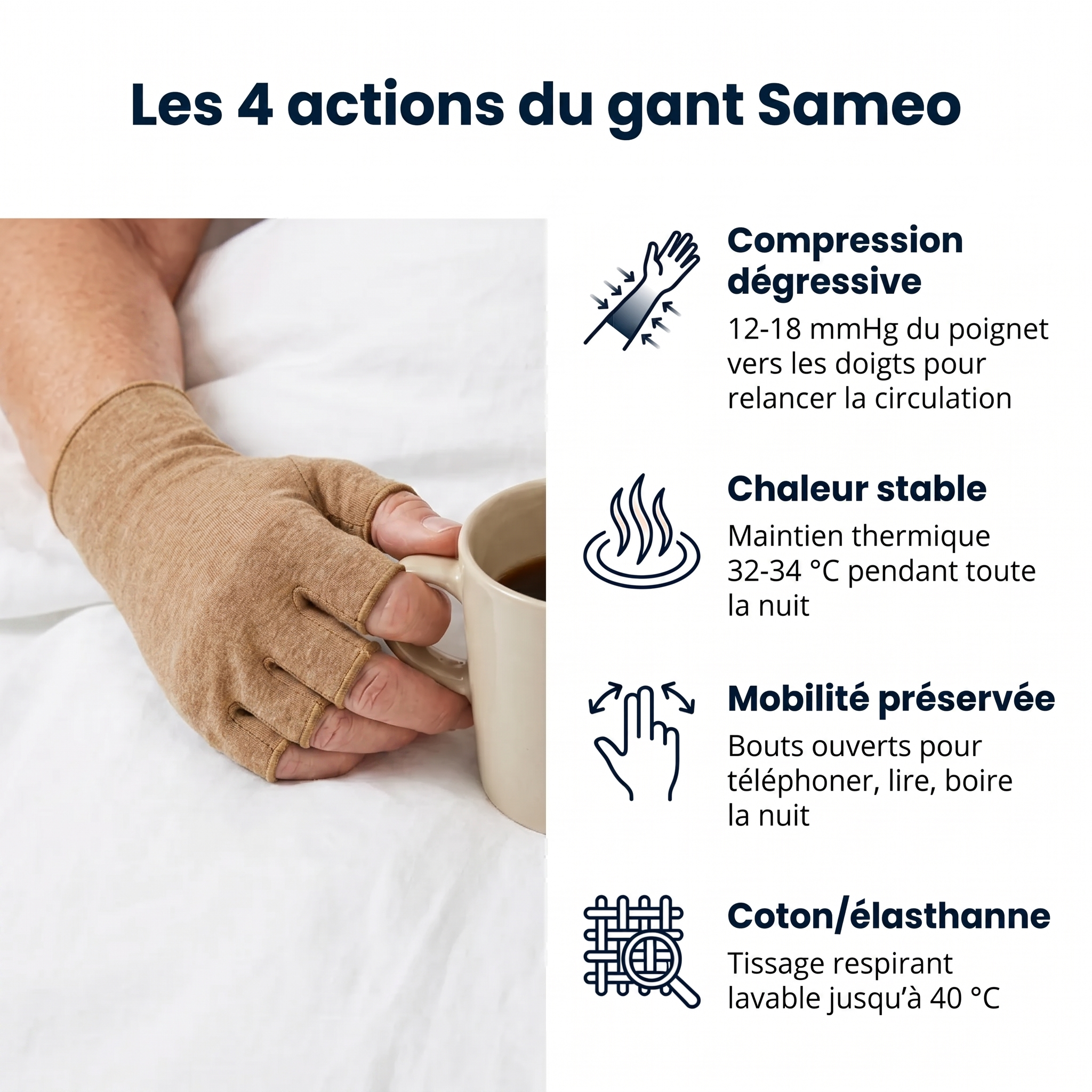 Gants de compression anti-douleurs Beige | Sameo™