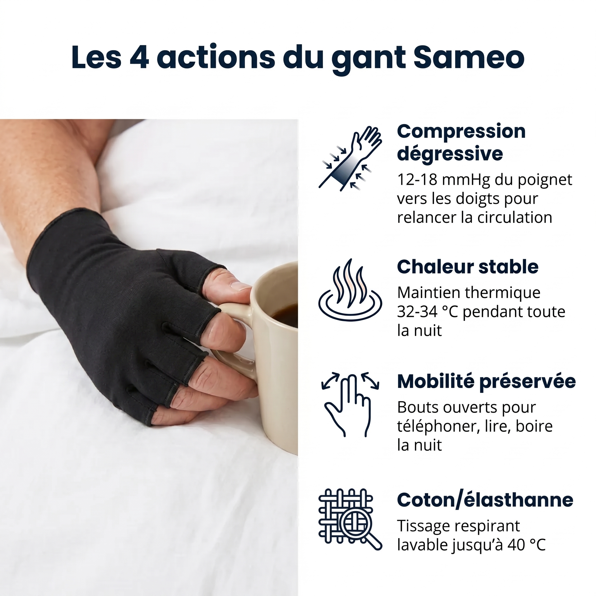 Gants de compression anti-douleurs Noir | Sameo™