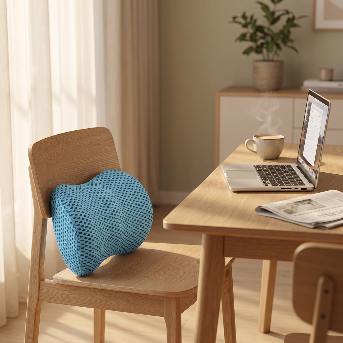 Coussin lombaire Sameo sur chaise de salle à manger au matin