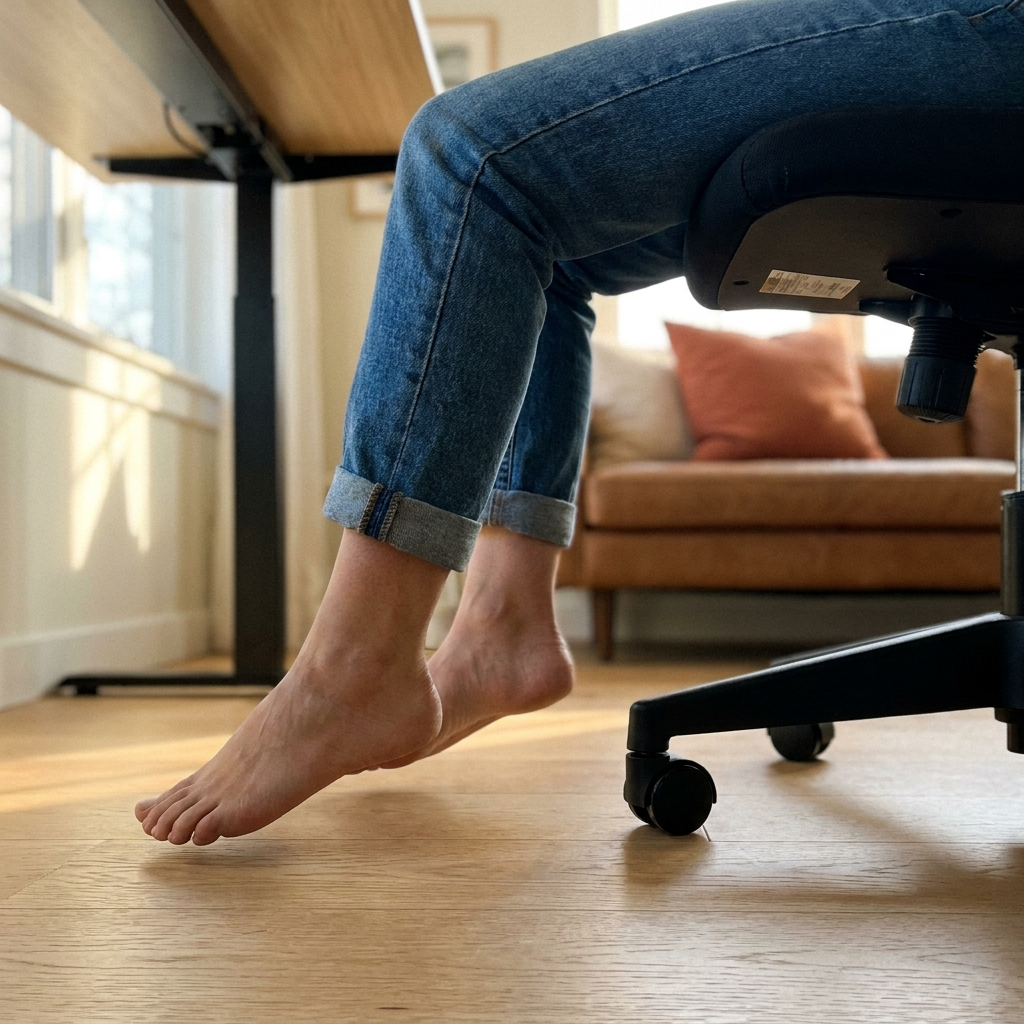 Pieds qui pendent sous la chaise