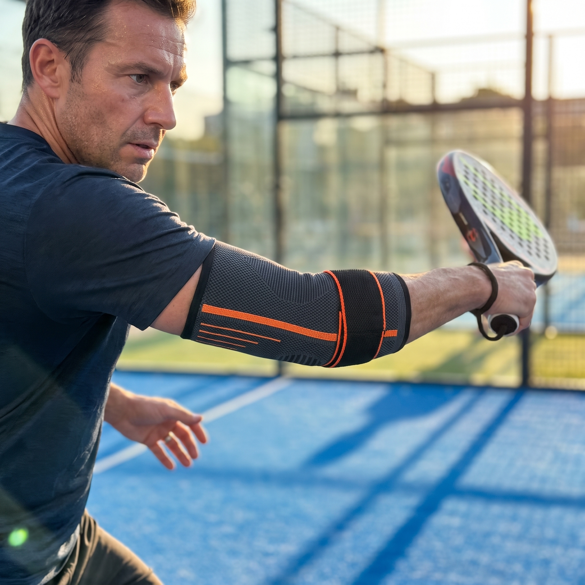 Coudière Sameo portée en plein match de padel — un soutien pensé pour tenir tout le match
