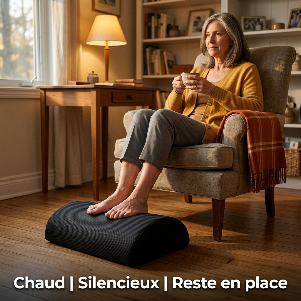 Fin de journée au chaud, pieds posés sur le repose-pieds Sameo