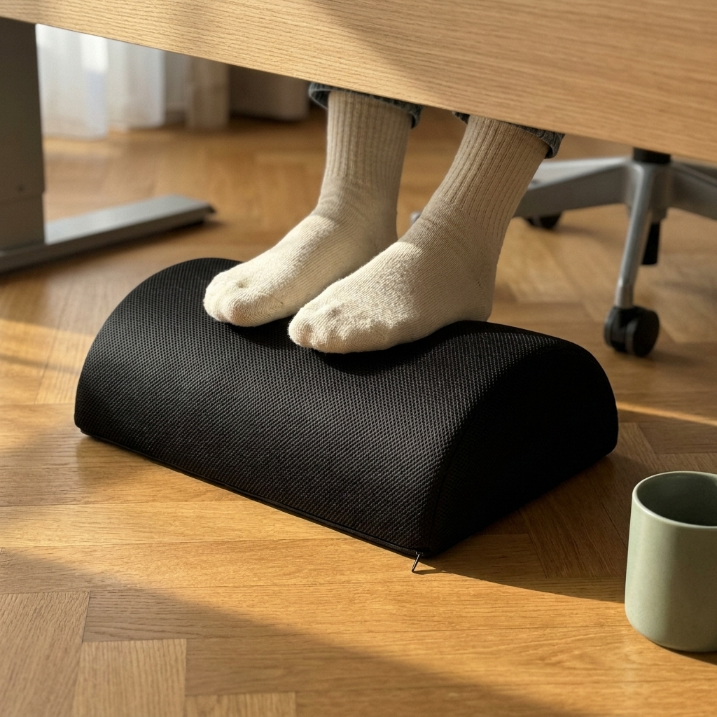 Pieds posés à plat sur le repose-pieds Sameo